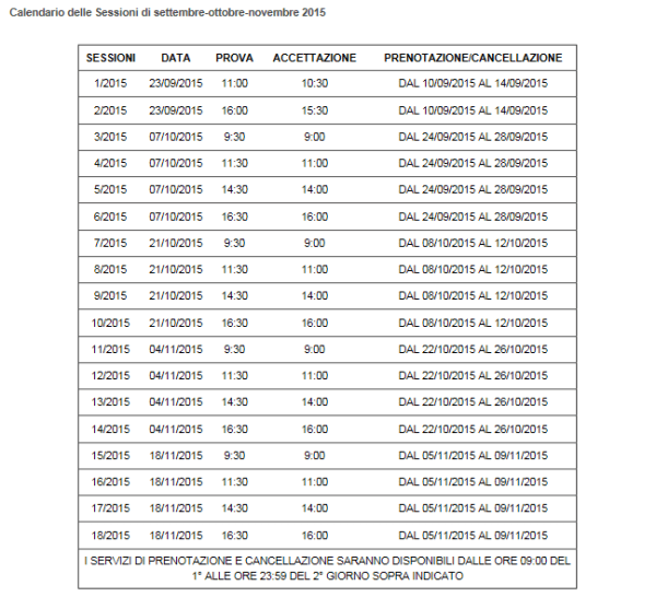 Calendario Prove valutative OAM